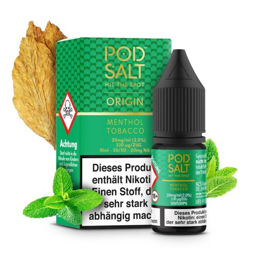 Pod Salt Origin 10ml - Liquid E-Zigarette Vape Einweg Shisha - Menthol Tobacco - 20mg/ml