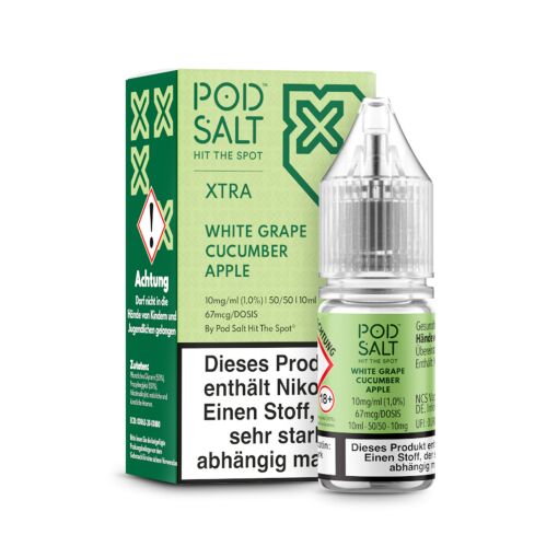 Pod Salt Xtra 10ml - Liquid E-Zigarette Vape Einweg Shisha - White Grape Cucumber Apple - 20mg/ml