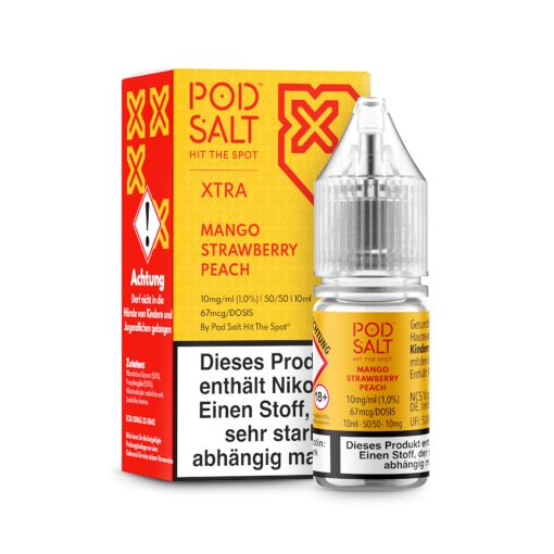 Pod Salt Xtra 10ml - Liquid E-Zigarette Vape Einweg Shisha - Mango Strawberry Peach - 10mg/ml