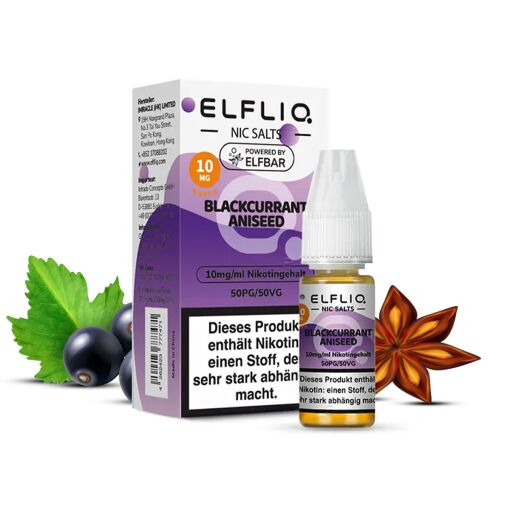 Elfbar ELFLIQ 10ml - Liquid E-Zigarette Vape Einweg Shisha - Blackcurrant Aniseed - 10mg/ml