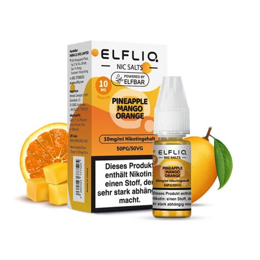 Elfbar ELFLIQ 10ml - Liquid E-Zigarette Vape Einweg Shisha - Pineapple Mango Orange - 10mg/ml