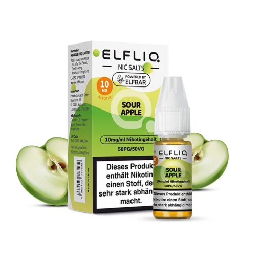 Elfbar ELFLIQ 10ml - Liquid E-Zigarette Vape Einweg Shisha - Sour Apple - 10mg/ml