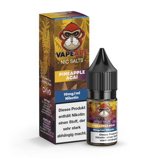 VapeApe 10ml - Liquid E-Zigarette Vape Einweg Shisha - Pineapple Acai - 20mg/ml