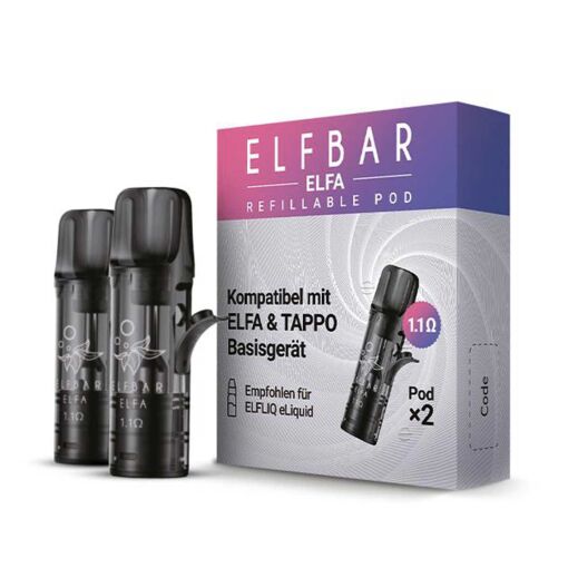 Elfbar Elfa und Tappo Bef&uuml;llbare Pods - Vape Einweg E-Shisha E-Zigarette - 2er Pack - 1,1 Ohm