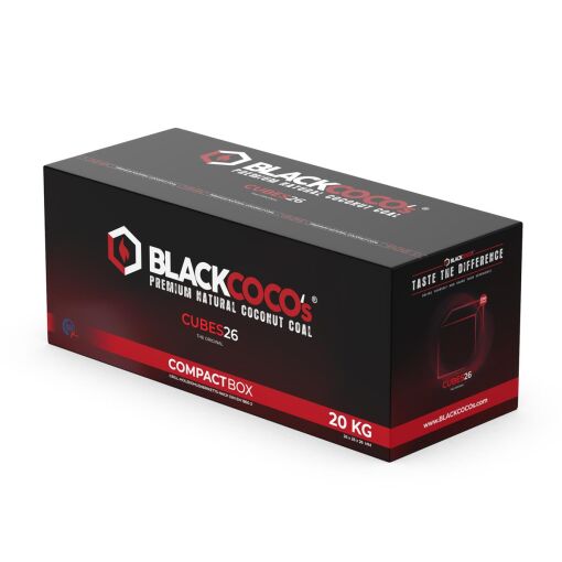 BLACKCOCO&rsquo;s | CUBES26 | 20 KG Premium Shisha Kohle Naturkohle | COMPACTBOX