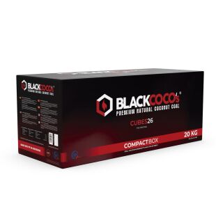 BLACKCOCO&rsquo;s | CUBES26 | 20 KG Premium Shisha Kohle Naturkohle | COMPACTBOX